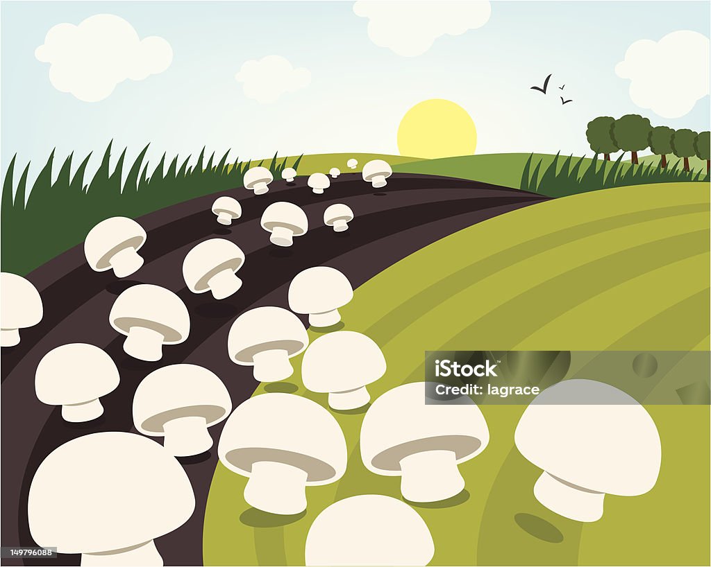 Champignons sur la colline - clipart vectoriel de Champ labouré libre de droits