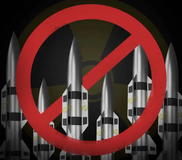 Photo of Banning Nuclear Weapons Background with missiles, 3d rendered. Nuclear missiles wallpaper with ban icon
