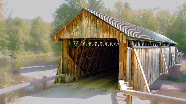istock Wooden country covered bridge, soft background 1497962895