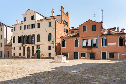 Old medieval buildings in Campo drio il Cimitero in Venice, Italy