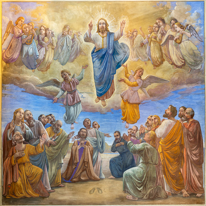 Annecy - The fresco of Ascension of the Lord in church Notre Dame de Lellis