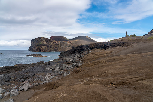 Lighthouse of Ponta dos Capelinhos, remains after the eruption of Capelinhos volcano.
