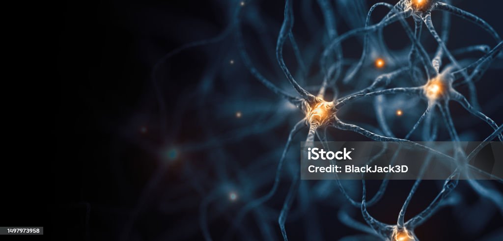 Neurons - Abstract Concept. Wide. Copy Space Neurons. Concept. 3D Render Science Stock Photo
