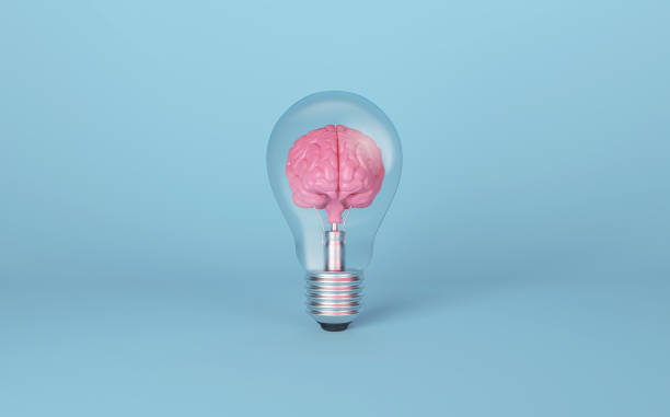 istock Brain on light bulb on blue background. Concept of inspiration, creativity, idea, innovation. 1497975120