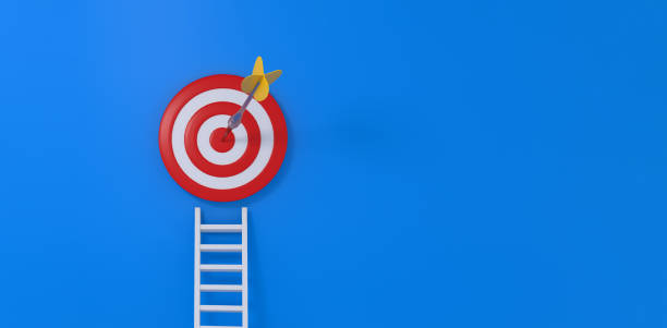 istock Ladder glowing and aiming high on blue background. 1497975121