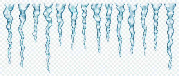 ilustraciones, imágenes clip art, dibujos animados e iconos de stock de conjunto de carámbanos translúcidos - icicle ice backgrounds melting