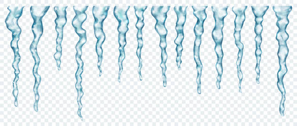 illustrazioni stock, clip art, cartoni animati e icone di tendenza di set di ghiaccioli traslucidi - icicle ice backgrounds melting