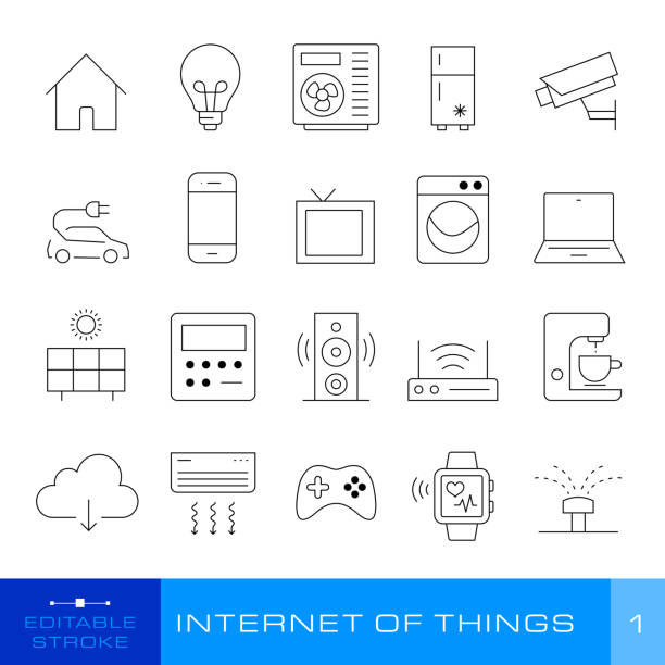 icon-set - internet der dinge (20 icons). satz #1. - wärmepumpe stock-grafiken, -clipart, -cartoons und -symbole