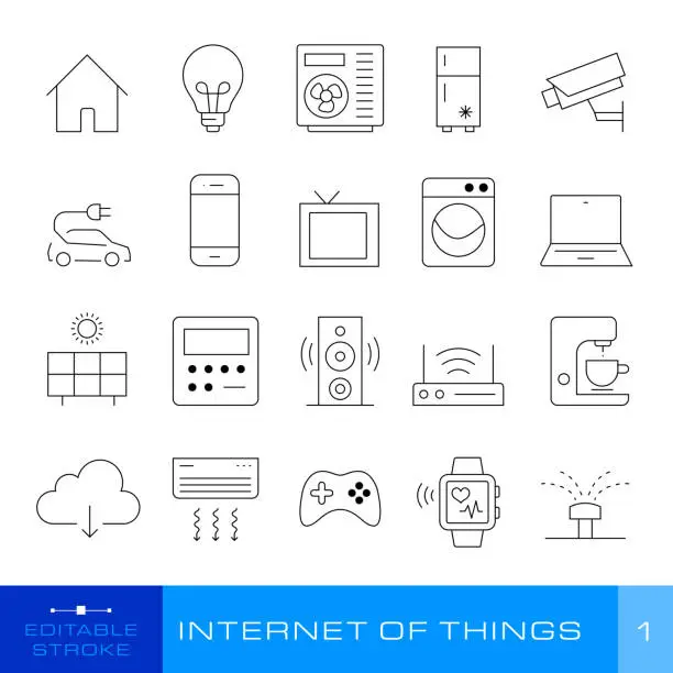 Vector illustration of Set of icons - Internet of Things (20 icons). Set #1.