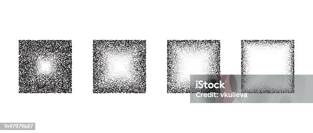 istock Fading square gradient set. Black dotted texture element collection. Stippled shade object pack. Noise grain dotwork shapes. Halftone effect illustrations bundle. Vector illustration 1497979687