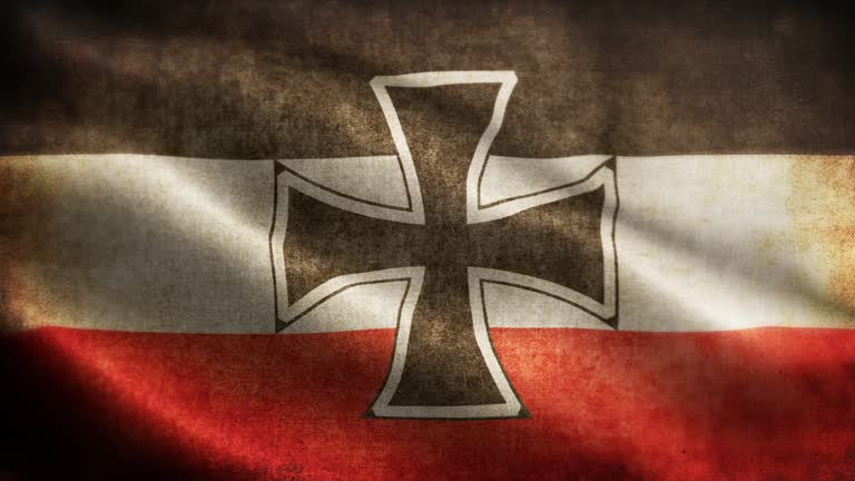 Closeup of grunge German Empire waving flag loopable stock video