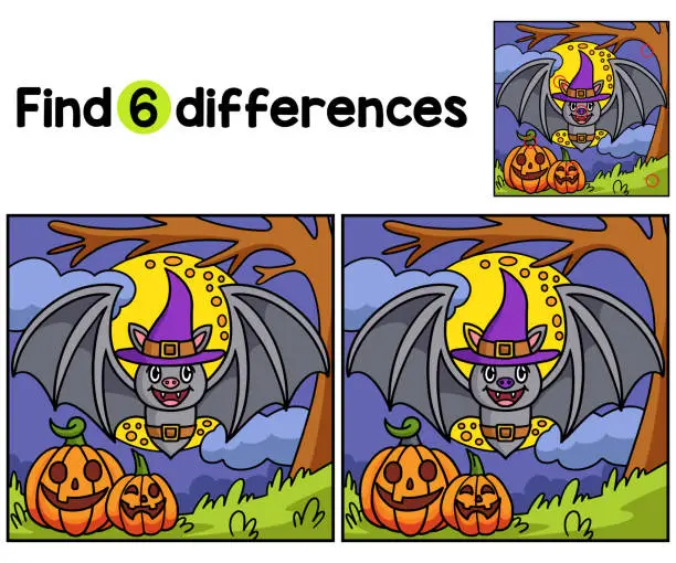 Vector illustration of Vampire Bat Halloween Find The Differences