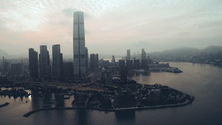 Thick cloud and fog shrouds buildings in Hong Kong, China