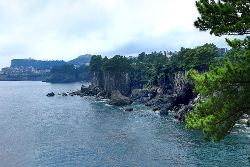 This is the beautiful coastal scenery of Seogwipo, Jeju Island.