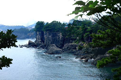 This is the beautiful coastal scenery of Seogwipo, Jeju Island.