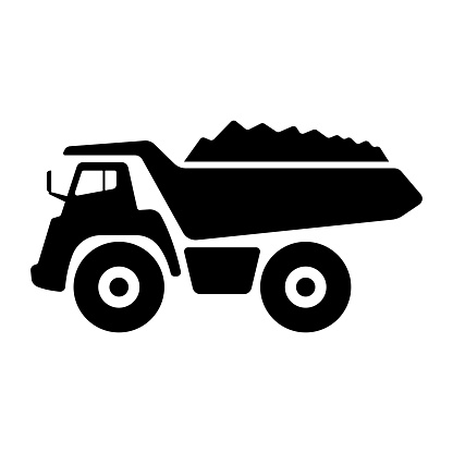 Big construction mining dump truck icon. Black silhouette. Side view. Vector simple flat graphic illustration. Isolated object on a white background. Isolate.
