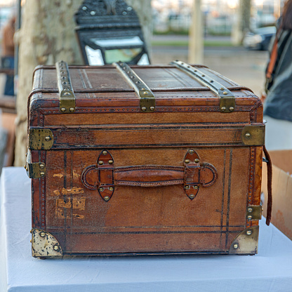 Dusty old wooden chest in the attic