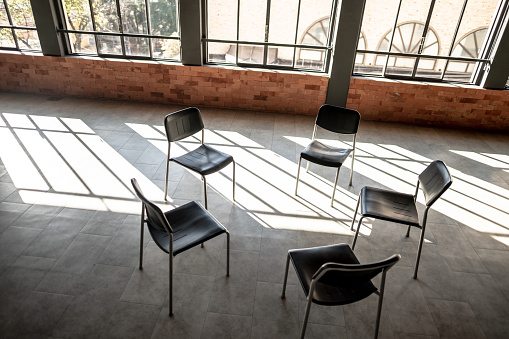 Chairs at group therapy without people