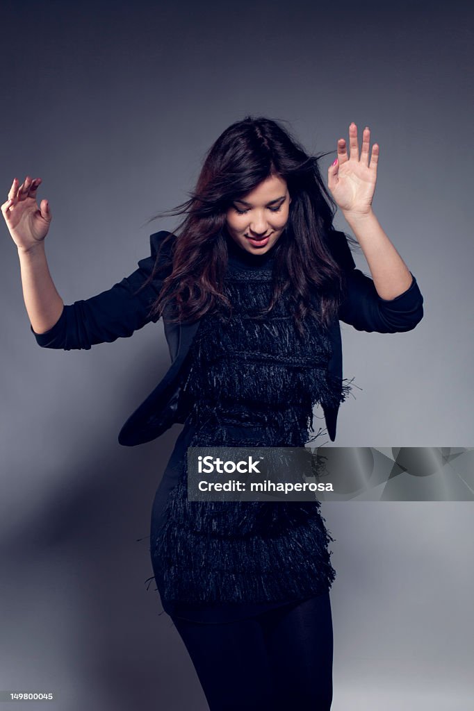 Dancing In The Studio With My New Dress Happy Woman Dancing In The Studio. 20-24 Years Stock Photo