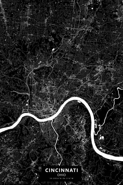 Cincinnati, Ohio, USA Vector Map Poster Style Topographic / Road map of Cincinnati, OH. Map data is public domain via census.gov. All maps are layered and easy to edit. Roads are editable stroke. kentucky basketball stock illustrations