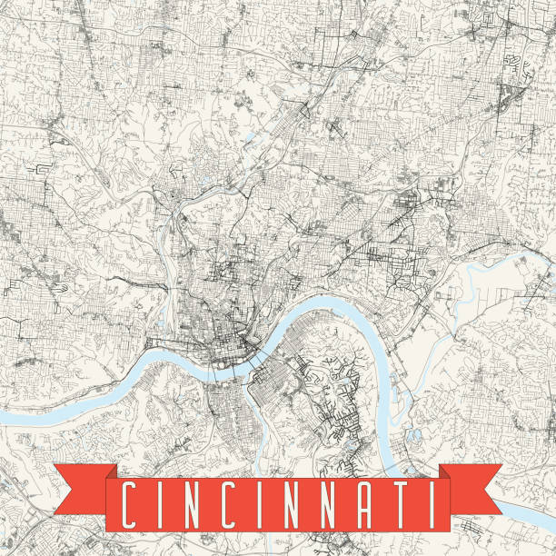 Cincinnati, Ohio, USA Vector Map Topographic / Road map of Cincinnati, OH. Map data is public domain via census.gov. All maps are layered and easy to edit. Roads are editable stroke. kentucky basketball stock illustrations