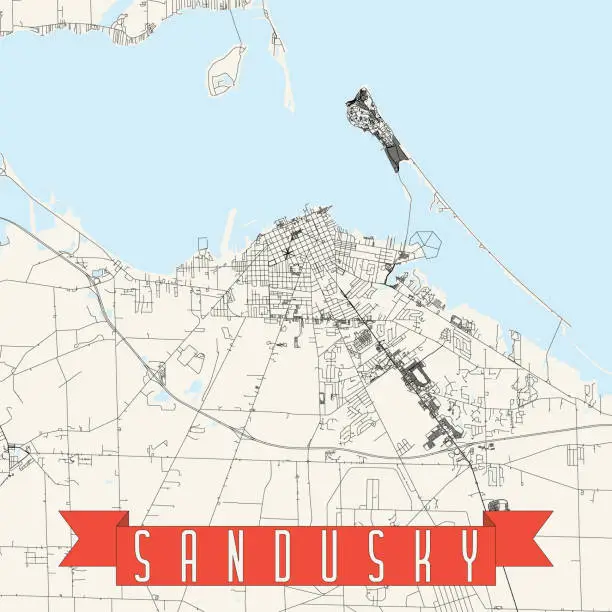 Vector illustration of Sandusky, Ohio, USA Vector Map
