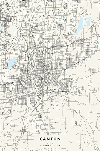 Poster Style Topographic / Road map of Canton, OH. Map data is public domain via census.gov. All maps are layered and easy to edit. Roads are editable stroke.