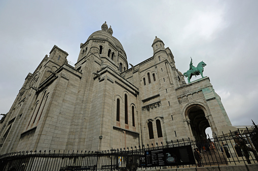 Exterior of 19th century historic famous Sacre-Coeur Basilica on the hill of Montmartre in Paris, France