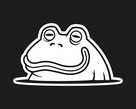 Stylized silhouette of a cartoon frog or toad coming out of the water - cut out vector icon, sticker or decal for dark background