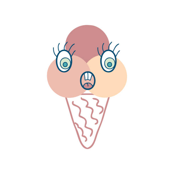 ilustrações, clipart, desenhos animados e ícones de surpreendido cara três bolas de cone de sorvete personagem com olhos de rabisco. impressão perfeita para camiseta, adesivo, pôster. ilustração vetorial engraçada para decoração e design. - wiggly tooth