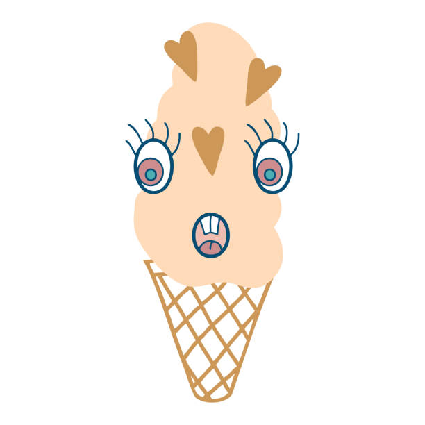 illustrations, cliparts, dessins animés et icônes de visage effrayé cornet de crème glacée au lait avec des cœurs en chocolat. impression parfaite pour tee, autocollant, affiche. illustration vectorielle amusante pour le décor et le design. - wiggly tooth
