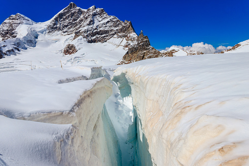 Crevasse nearby Jungfraujoch in Bernese Oberland, Switzerland