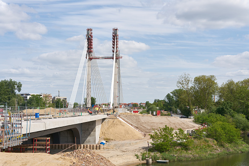 Magdeburg, Germany – May 18, 2023: New construction of the Kaiser-Otto Bridge, Kaiser-Otto-Brücke the largest construction project in the city of Magdeburg