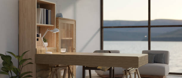 istock Copy space on a wooden table in a minimalist and comfortable living room 1498036633