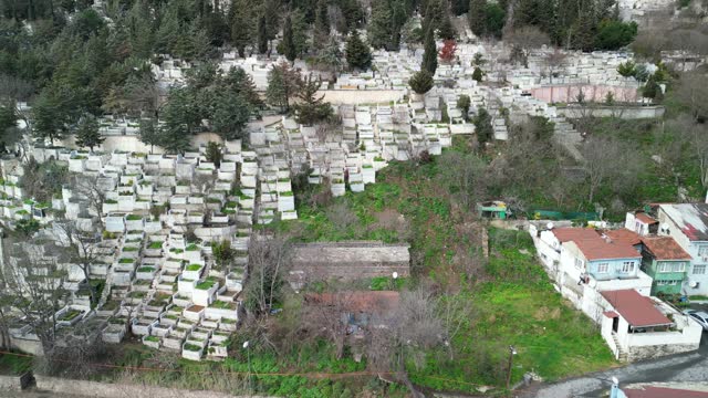 Istanbul Eyup Cemetery drone left to right shot