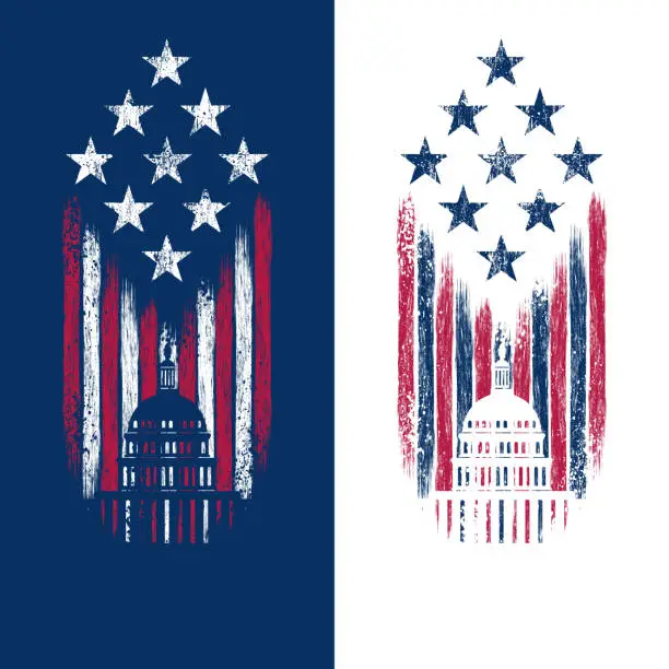 Vector illustration of USA Capitol grunge flag