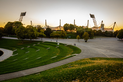 Munich, Germany, September 29, 2015: Olympic Park Munich - a sports and leisure complex which was built for the 1972 Summer Olympics.