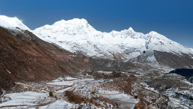 Snow-capped Nepalese peaks. Drone view