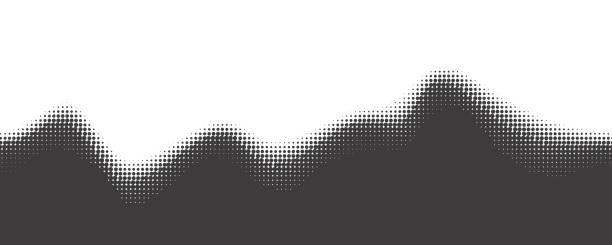 illustrations, cliparts, dessins animés et icônes de fond d’onde pointillé. dégradé vectoriel abstrait en demi-teintes. le flux de particules s’estompe. effet fluide texturé. design dynamique avec points. - textured sine wave spotted halftone pattern