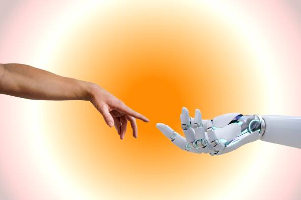 istock Human And Robot hand Wallpaper, Robotic hand 1498056633