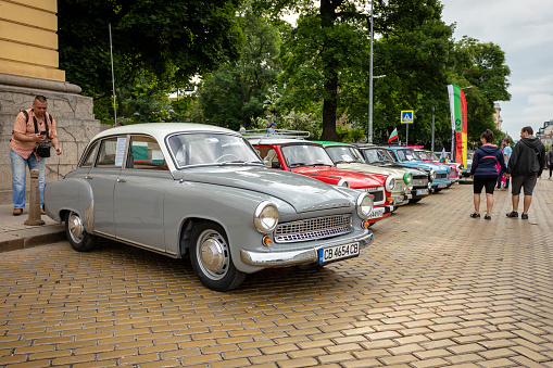 Sofia, Bulgaria - June 10, 2023: Retro parade old vintage or vintage car or car, retro retro car Wartburg 311 1.0 1st Generation 57ps