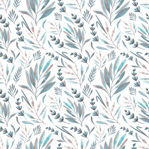 istock Hand drawn watercolor grey, blue and copper flowers and leaves seamless pattern. Isolated on white. Can be used for gift-wrapping, patterns, textile, fabric. 1498061744