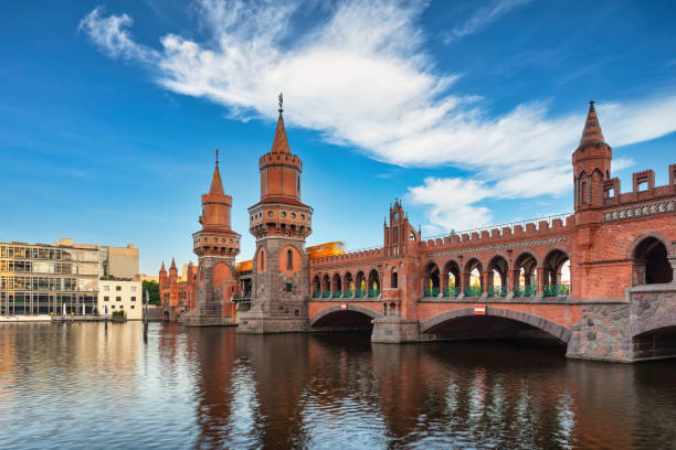 istock Berlin Germany, city skyline at Oberbaum Bridge and Berlin Metro 1498066471