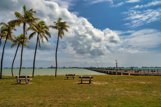 istock Singapore, sunny day at East Coast Beach with small pier 1498066594