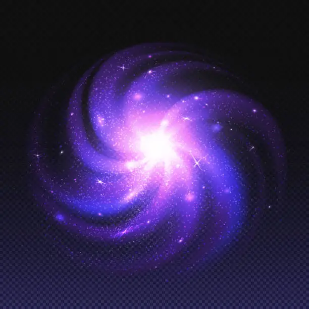 Vector illustration of Purple nebula, spiral galaxy with glowing stars