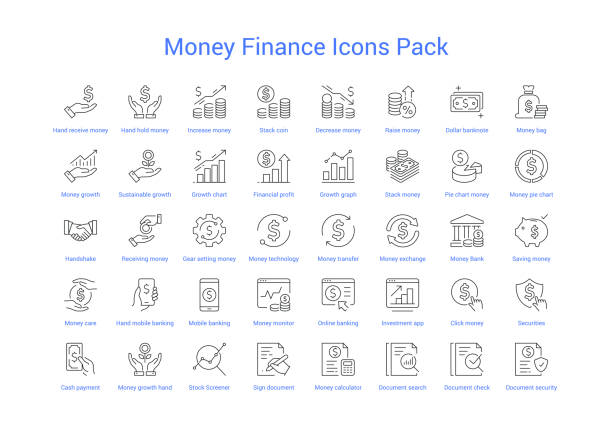 bildbanksillustrationer, clip art samt tecknat material och ikoner med dark grey money finance icons pack - investering