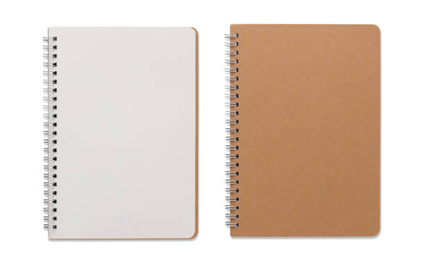 Top view closed and opened image of spiral blank notebook or notepad isolated and white background with clipping path