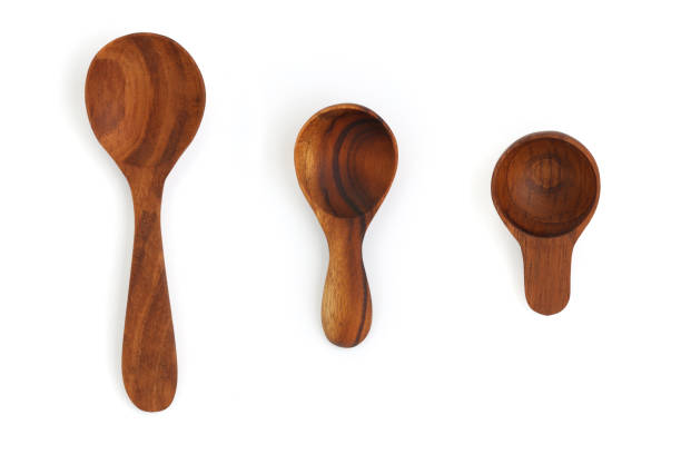 istock Close up top view wooden spoon set on white background isolated 1498073418