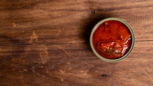 istock Canned food top view photo, Cans with pull-out ring, metal packaging. 1498073949