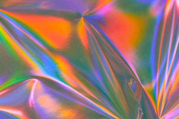 istock Abstract neon holographic metallic foil background 70s, 80s, 90s style 1498074844